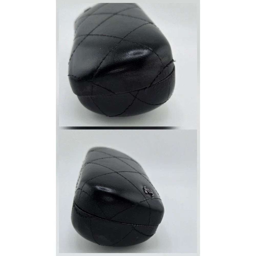 Chanel Black Quilted Leather Sunglasses Case Silver CC Logo Hard Shell Eyewear